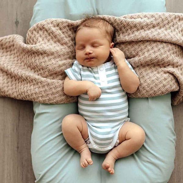 Snuggle Hunny Kids Clothing  Short Sleeve Bodysuit 6-12 Months Sage Stripe (0)