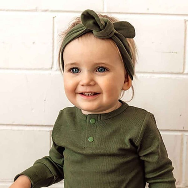 Snuggle Hunny Kids Topknot Headband Olive Ribbed