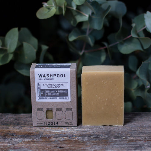 Washpool 3-in-1 Shower, Shave, Shampoo Bar | Bergamot, Patchouli &amp; Cedarwood