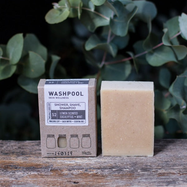 Washpool 3-in-1 Shower, Shave, Shampoo Bar Lemon Scented Eucalyptus &amp; Mint