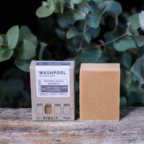 Washpool 3 in 1 Shower, Shave, Shampoo Bar Sweet Orange, Clove, Black Pepper