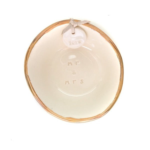 Caroline C Little Bowl Cream Gold Rim ‘Mr &amp; Mrs’