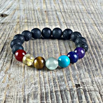 Chakra Lava Bead Bracelet 12mm