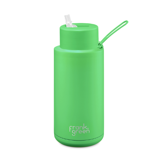 Frank Green 34oz Stainless Steel Ceramic Bottle with Straw Lid Neon Green
