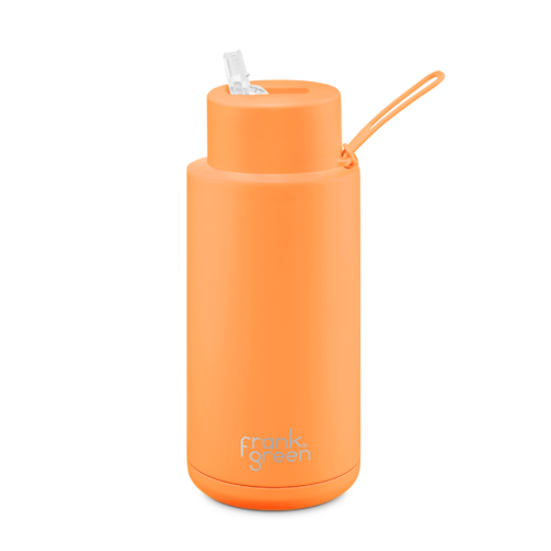 Frank Green 34oz Stainless Steel Ceramic Bottle with Straw Lid Neon Orange
