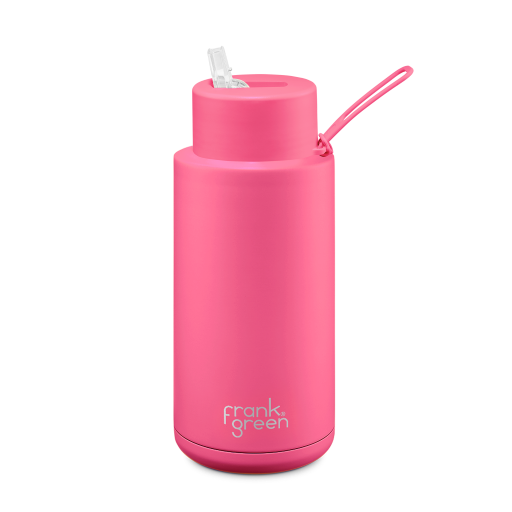 Frank Green 34oz Stainless Steel Ceramic Bottle with Straw Lid Neon Pink