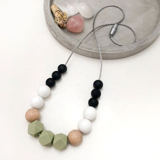 One Chew Three Poppy Silicone Necklace Soft Olive