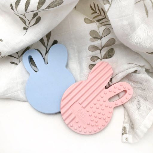 One Chew Three Silicone Bunny Teether Pale Blue