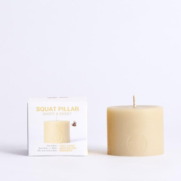 Queen B | Squat Pillar Beeswax Candle | 40hr Burn Time