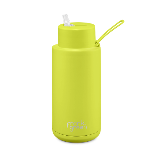 Frank Green 34oz Stainless Steel Ceramic Bottle with Straw Lid Neon Yellow